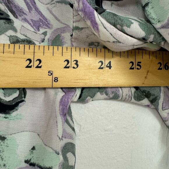 Club Monaco Purple Green Floral Boho Blouse Womens XL Peasant Long Sleeve Shirt - Picture 11 of 11